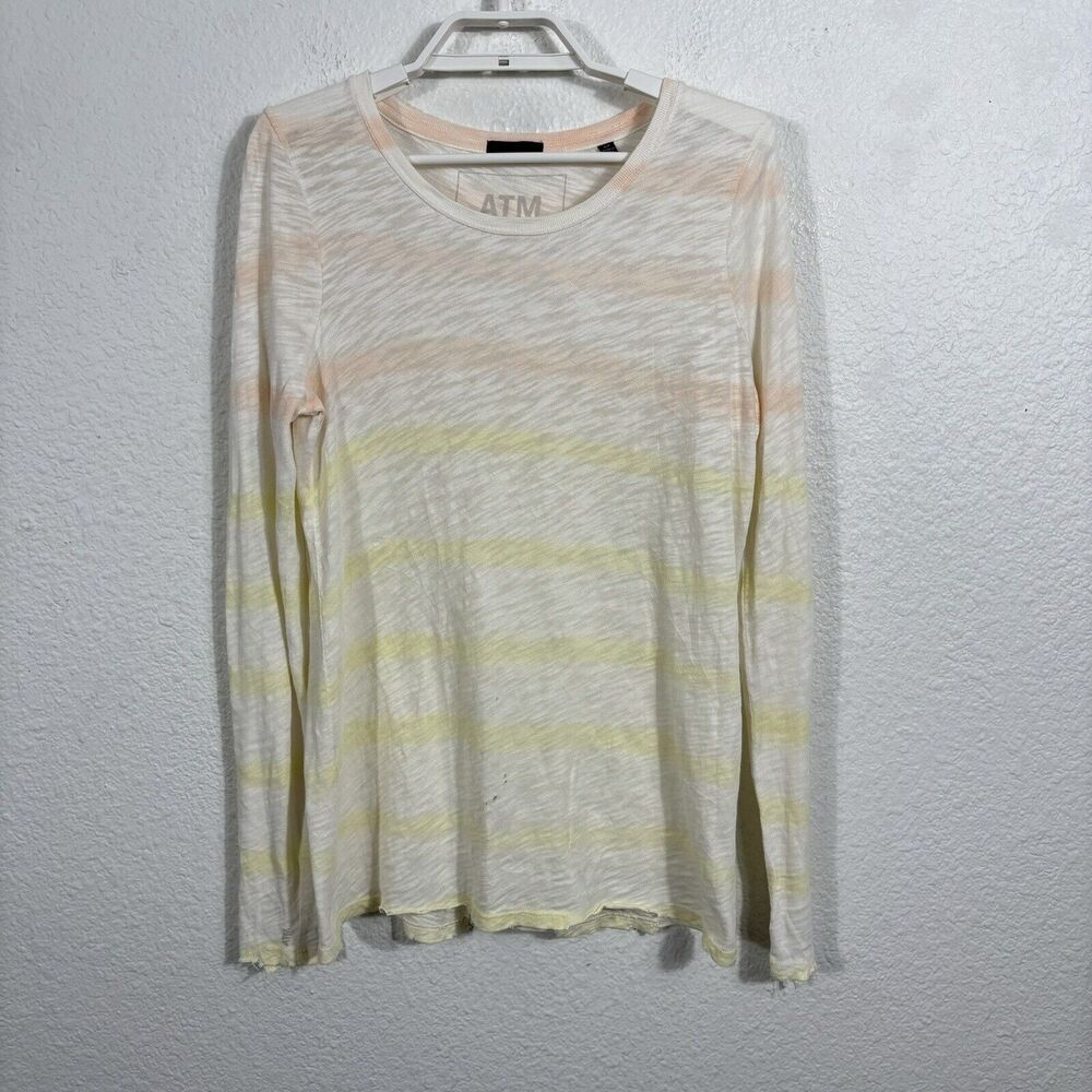 ATM Anthony Thomas Melillo Destroyed Tee Shirt Size S Long Sleeve Striped Cotton